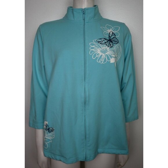WOMEN'S LIGHT BLUE FULL ZIP JACKET - 3/4 SLEEVE - SPORT SAVVY - SIZE M - Picture 1 of 5